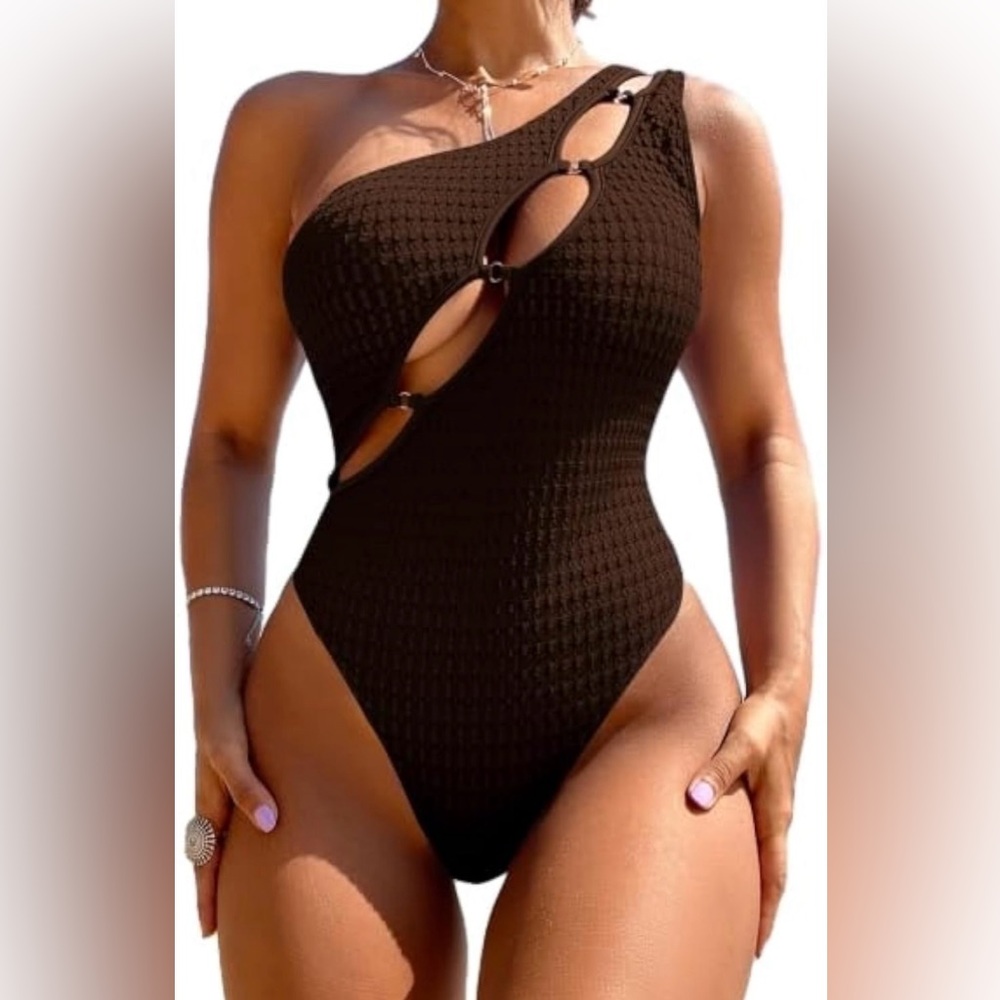 One-Shoulder Black Cutout Women's Swimsuit